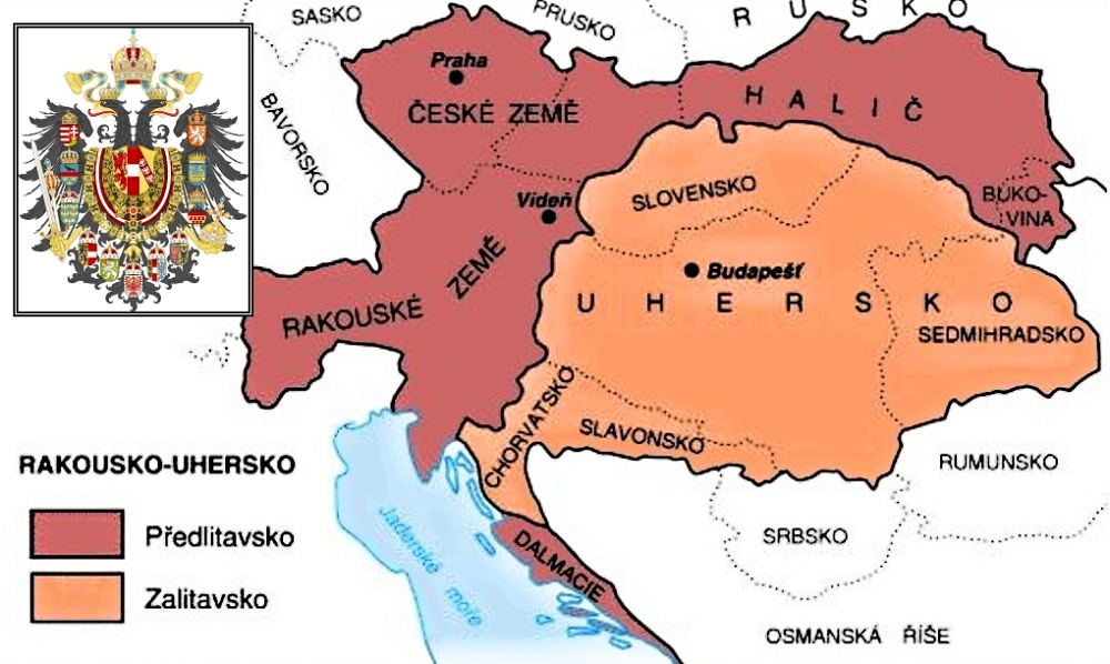 Mapa tehdejšího Rakouska-Uherska.