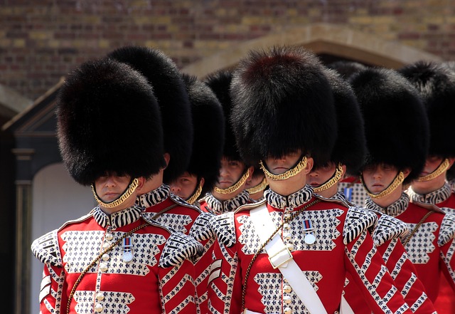 Střídání stráží u Buckinghamského paláce v Londýně. 