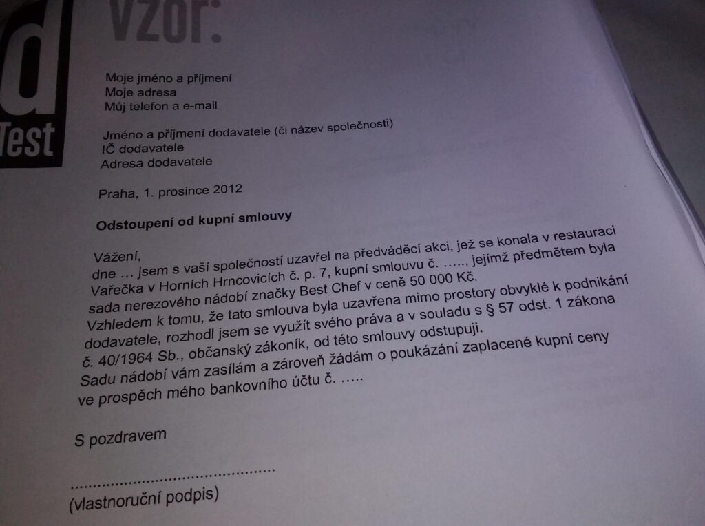 Vzor: Odstoupení od smlouvy