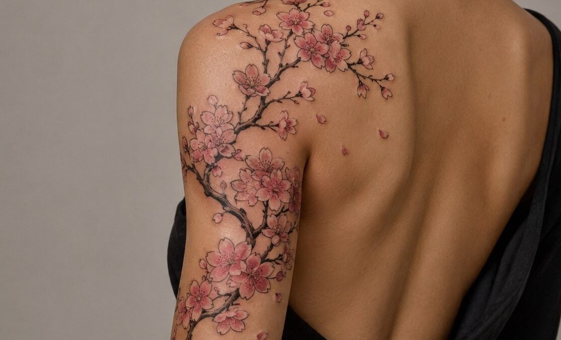 Japonské tetování sakura na paži ženy