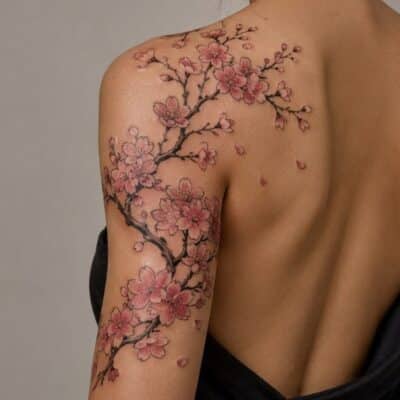 Japonské tetování sakura na paži ženy