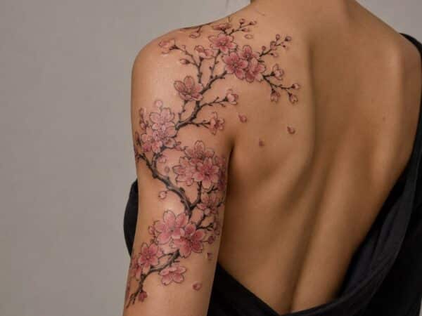 Japonské tetování sakura na paži ženy